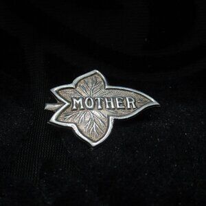 Silver Ivy Leaf Brooch Antique Sentimental Jewelry, Mother Inscription Vintage
